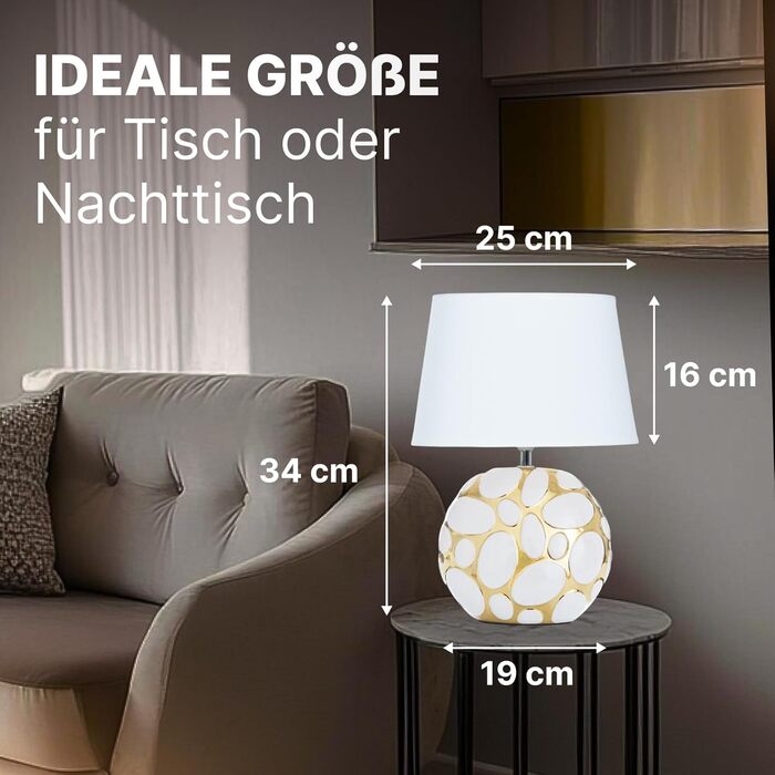 ARTE LAMP LED настільна лампа – класична декоративна хромована лампа для робочого столу з білим текстильним абажуром для вітальні та спальні – з кабелем, хром, білий (Poppy Gold)