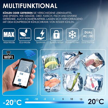 Електрична термохолодильник KESSER® Kompressor на 30 літрів, Navyblau з APP-керуванням, USB, 12/24V/230V, -20°C для авто, вантажівки, човна