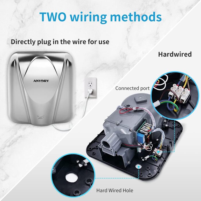 Anydry 2812 - Електричний сушар для рук AnyDry, для комерційного використання, нержавіюча сталь, швидка сушка (7-10 сек), 1600W, сріблястий (Brushed)