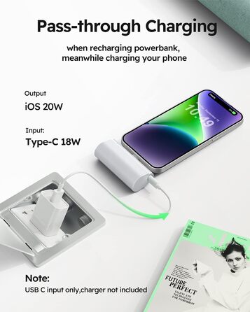 Швидка зарядка, сумісний з iPhone (білий), 5000mAh, 20W PD Mini