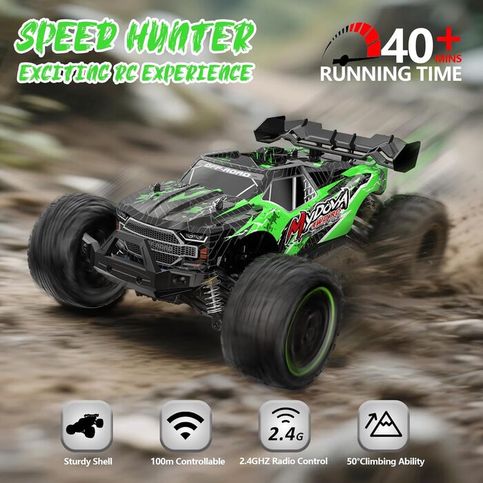 Радіокерований позашляховик RC Monstertruck 2.4GHz, 25 км/год, великий розмір, знімний, для дорослих та дітей (зелений)