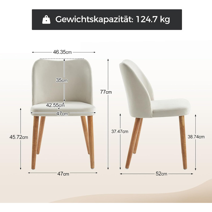 Набір кухонних стільців HULALA HOME - 4 шт. з дерев'яними ніжками, 46 см, для вітальні, спальні та їдальні