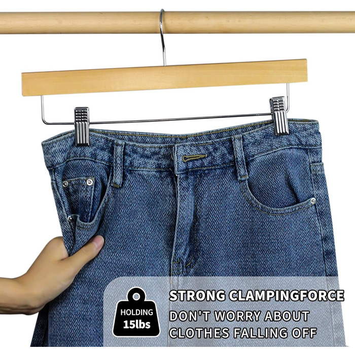 Дерев'яні вішалки для штанів LANSHINE, 20 шт. з антиковзними зажимами, 360° обертання, для штанів, спідниць та піджаків