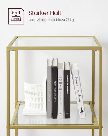 Регал VASAGLE з 5 полицями, скляна вітрина для ванної, вітальні, кухні, офісу, прозора + металік золото, легка збірка, LGT029A01