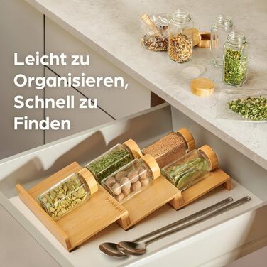Набір контейнерів для спецій Praknu з бамбуковими кришками (24 шт.) - Організатор спецій з дозатором, 120 мл, з етикетками, щіткою та дерев'яною ложкою (12 шт. з полицею)