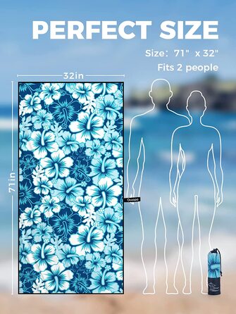 Пляжний рушник з мікрофібри OCOOPA, швидковисихаючий, великий 180x86 см, дуже великий 210x145 см, супер вбираючий, пляжні рушники та рушники для плавання без піску для чоловіків і жінок (сині квіти, L-178X80 см)