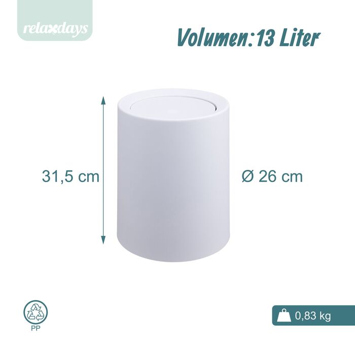 Відро для сміття Relaxdays з кришкою-качалкою, 13 літрів