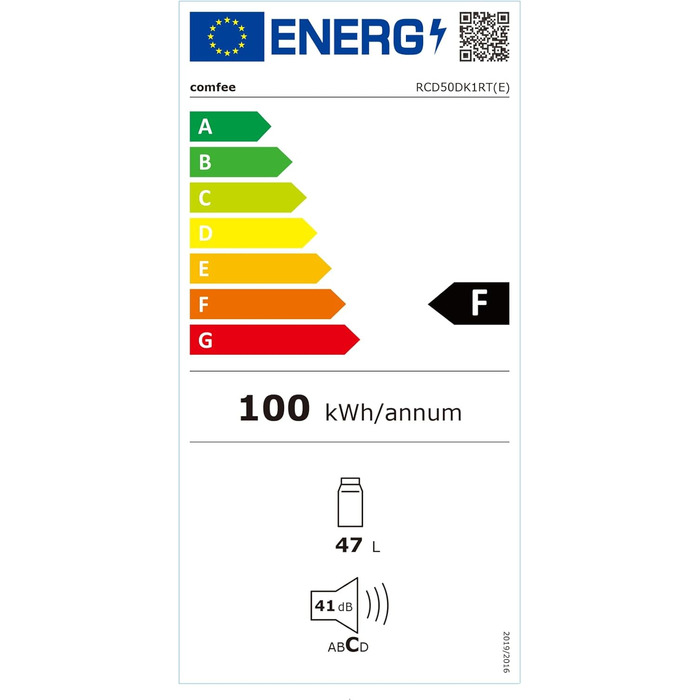 Міні-холодильник Comfee RCD50DK1RT(E) ретро, 47 л, 50 см, 100 кВтгод/рік, регульований, чорний