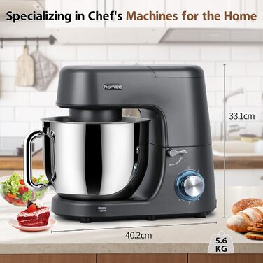 Кухонна машина 2000W з міксером та набором насадок, 7.2 л, нержавіюча сталь, сірий колір