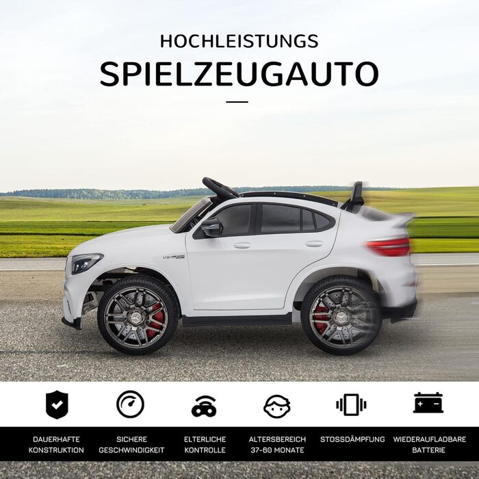 Дитячий електромобіль Mercedes-Benz AMG GLC63S Coupe 12V, ліцензійний, з пультом ДУ, ременем безпеки, 2x35W, білий, для дітей 3-5 років, HOMCOM