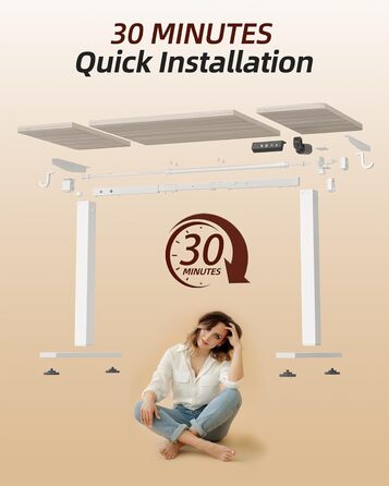 Регульований стіл BEXEVUE 120x60 см, електричний, з пам'яттю, для комп'ютера, білий