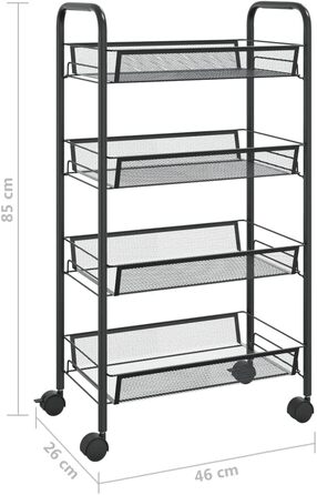 Візок для сервірування AUVYI 4 яруси Кухонна полиця з колесами та знімними сітчастими кошиками, 46x26x85 см (чорний)