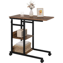 Журнальний столик, С-подібний, регульований по висоті, з коліщатками, металевий, вінтажний, чорний