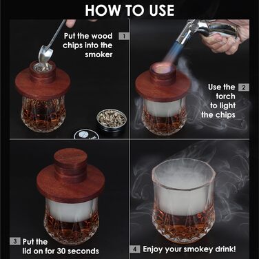 Набір для копчення віскі та коктейлів Smokeologist – 8 натуральних ароматизаторів, подарункова дерев'яна коробка, преміум-пальник на бутані