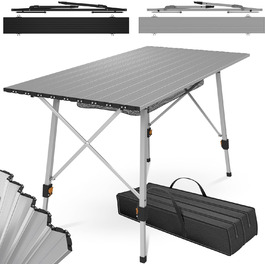 Кемпінговий стіл MIADOMODO - складний, регульований по висоті, 90x45 см, виготовлений з алюмінію, з сумкою для перенесення, місцем для зберігання, легкий, зовнішній/внутрішній, чорний/сріблястий - розкладний стіл, садовий стіл, розкладний стіл (срібло)