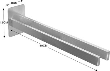 Рушникосушка Qiannhee без свердління 40 см, самоклеюча, нержавіюча сталь, для ванної та кухні (подвійна, срібляста)
