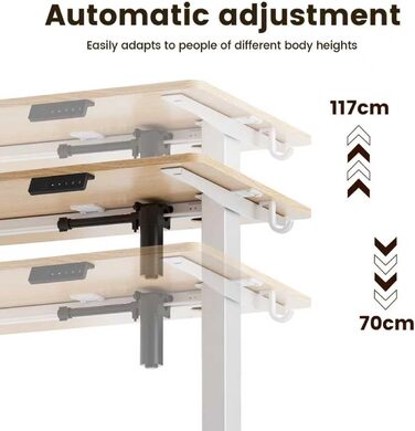 Регульований стіл 80x160 см, електричний з функціями пам'яті та захисту від зіткнень, висота 70–117 см, для офісу, дому та геймінгу (колір натурального дерева)