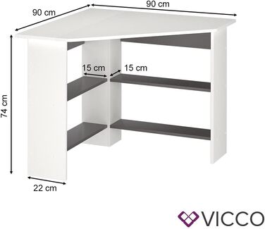 Стіл кутовий Vicco Arion, білий/антрацит, 90 x 90 см