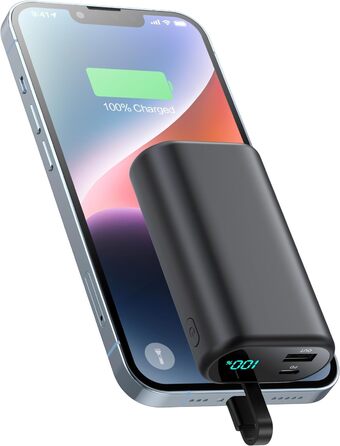 Виходи, LED дисплей, сумісний з iPhone 14/13/12/11 (чорний), 10800mAh, PD 15W, 3