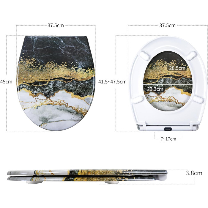 Кришка для унітазу з автоматичним опусканням, з мотивом, з функцією швидкого зняття, кріплення зверху, з Duroplast (UF81950) A Marmor