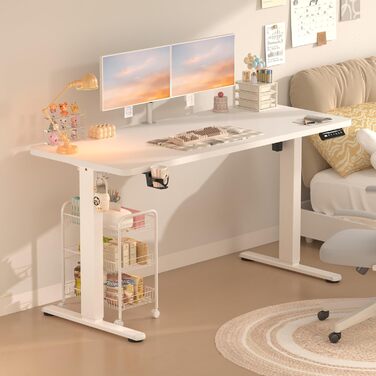 Регульований стіл з USB-C зарядкою 140 x 60 см, пам'ять, електричний, стабільний, стоп-стіл, регульований комп'ютерний стіл (білий, 140 x 60 см)