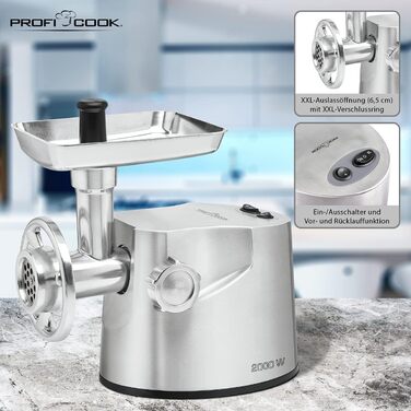 Електрична м'ясорубка Profi Cook PC-FW 1060: для м'яса, ковбас та домашнього начининня, з набором аксесуарів, 1000W