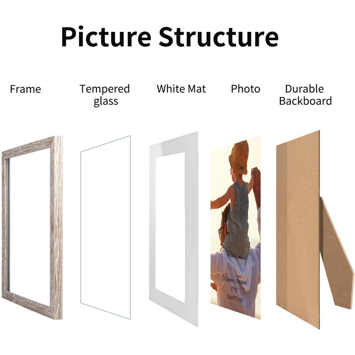 Набір рамок для фотографій EXYGLO 6 в сільському стилі 10x15 см з текстурою натурального дерева для фотографій 15x10 з паспарту або 13x18 без паспарту
