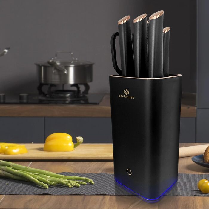 Набір ножів ZEEKMUSS: 6 ножів, точилка, кухові ножі з нержавіючої сталі, кухові ножі, кухорі ножиці, брусок для заточування, кухонні аксесуари, подарунок (чорний)