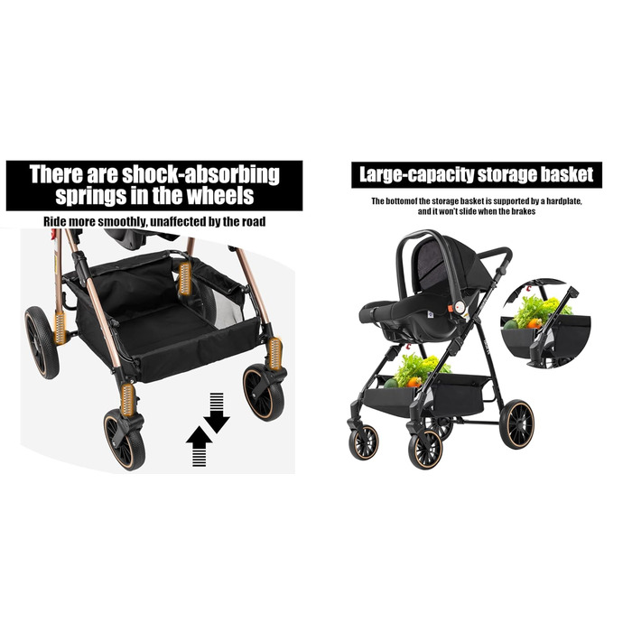 Дитяча коляска MoLi 3 в 1 з реверсивним блоком, великою люлькою та алюмінієвим шасію (V8 Black)