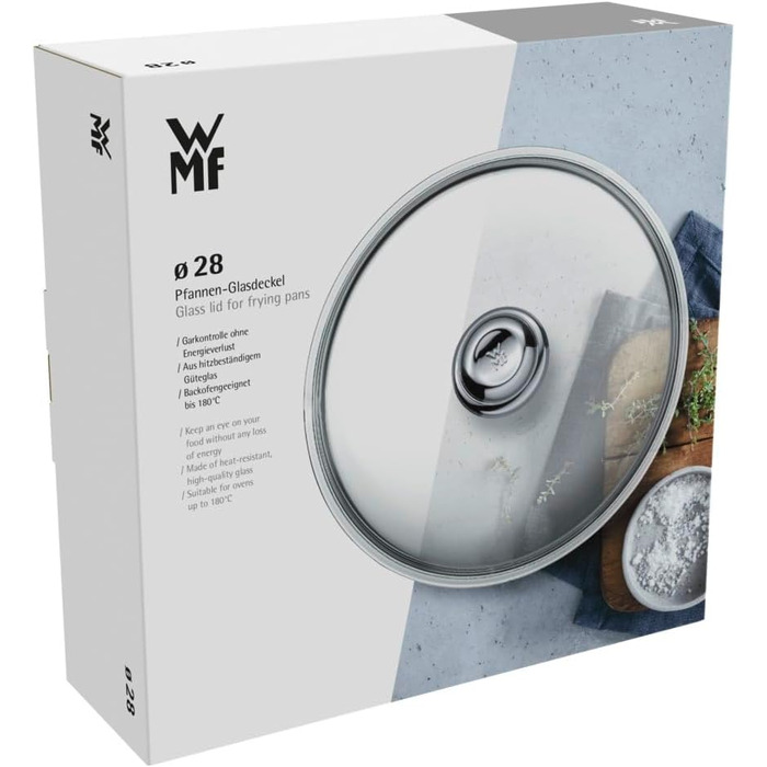 Скляна кришка для сковороди WMF 28 см, термостійке скло з металевим ручкою, підходить для посудомийки
