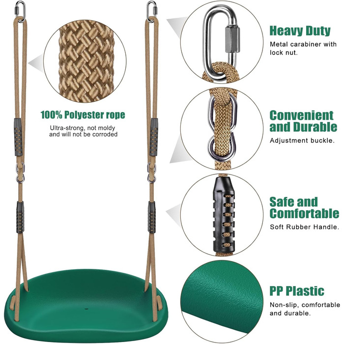 Шоукель для дітей BeneLabel: ідеально для дому та саду. Міцний гумовий сидіння, регульована висота 130-200 см, для підлітків та дорослих. Максимальне навантаження: 113 кг, колір - зелений