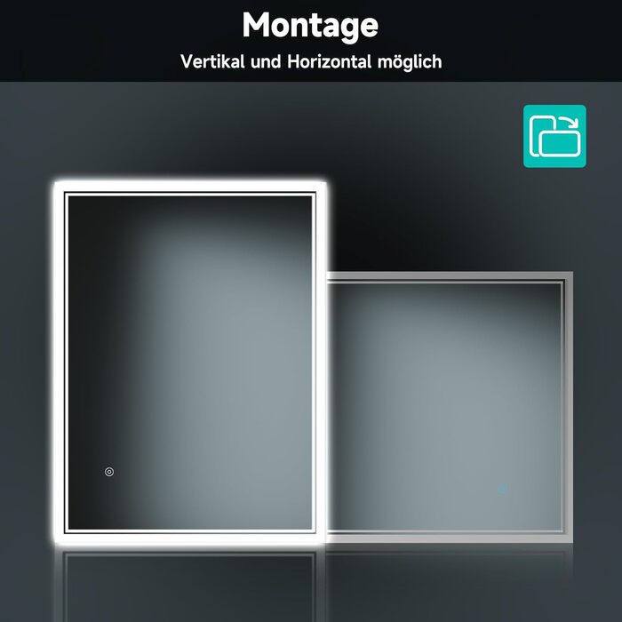 Дзеркало для ванної кімнати SONNI LED з підсвічуванням 80x60 см, біле