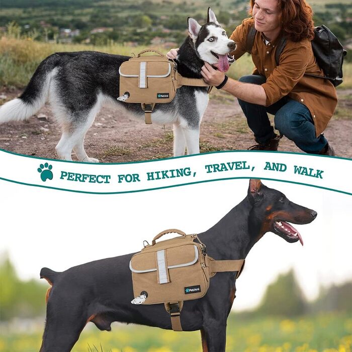 Рюкзак для собак PetAmi для собак середнього розміру, сумка для сідла для собак для перенесення, сумка для жилетів для собак для подорожей (велика) (середня, коричнева полотняна)