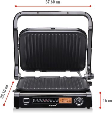 Контактний гриль Alpina Optigrill 2100W: гриль для сендвічів, паніні та овочів з антипригарним покриттям та інтелектуальним режимом приготування