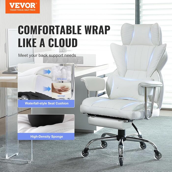 Офісне крісло VEVOR з регульованим нахилом спинки, біле, універсальний розмір