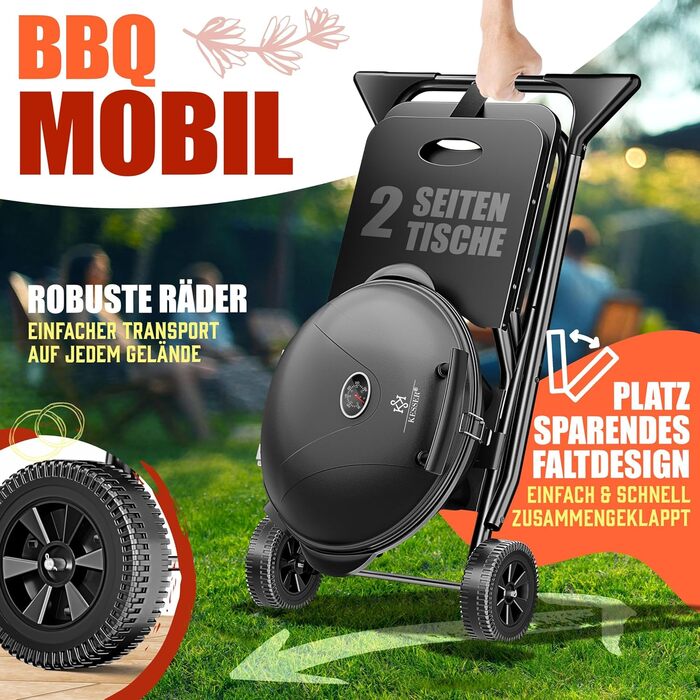 Електричний гриль KESSER® 2в1: настільний та напольний | 2400 Вт | Складаний | з термостатом, антипригарним покриттям та аксесуарами | Чорний