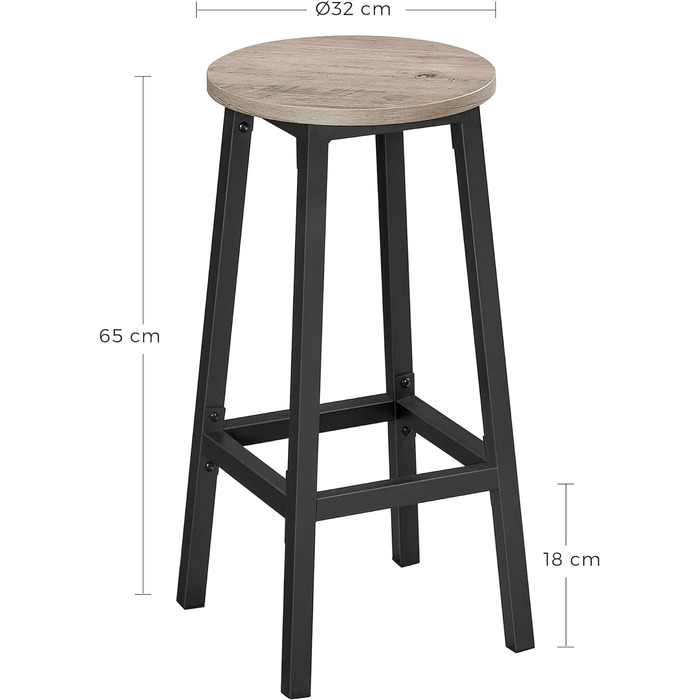 Набір барних стільців VASAGLE з 2 шт. , металева рама, підставка для ніг, вінтажний коричневий класичний чорний LBC32X