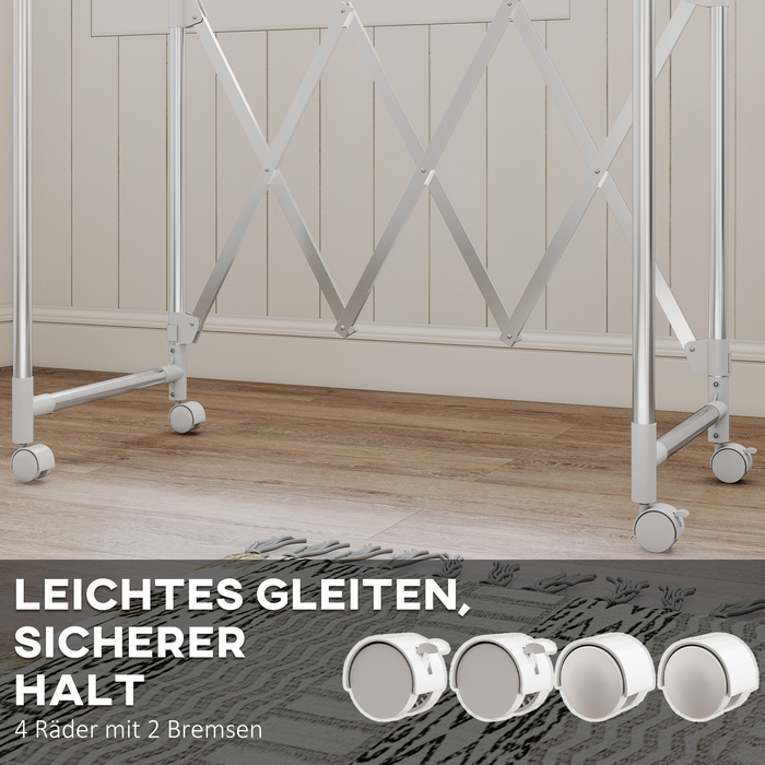 Сушарка для білизни HOMCOM, складана з 3 регульованими перекладинами, металева турбосушарка на коліщатках, турбосушарка для білизни для використання в приміщенні та на вулиці