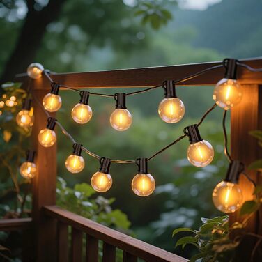 Світлодіодна гірлянда сонячна на 10 метрів, 16+1 лампочки G40, димування, 3 режими, пульт дистанційного керування, вологостійка, тепле біле світло, для саду, балкона, декору вечірок