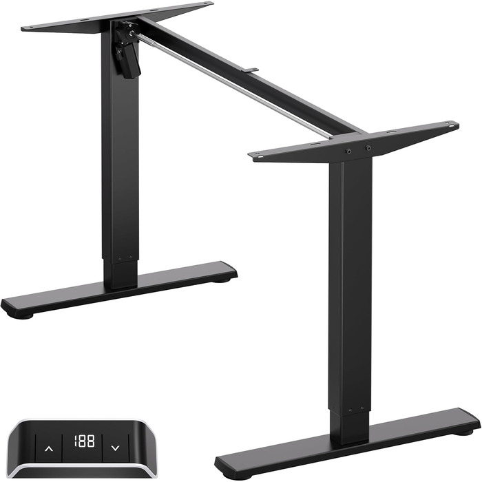 Електричний регульований стіл ONKRON WDF221E-B: чорне металеве підстав'я, для стільниць 120-170 см, до 70 кг