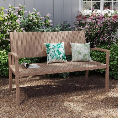 Садова лавка з поліротангу UDPATIO для тераси, балкону та саду, бежева (123x63x86 см, витримує до 320 кг)