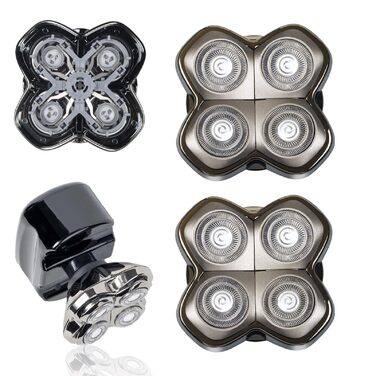 Запасні ротаційні голівки для електричної бритви (4 шт.) — сумісні з Pitbull Skull Shaver, Butterfly Kiss Pro, для обличчя та тіла, сірі (набір 2 шт.)