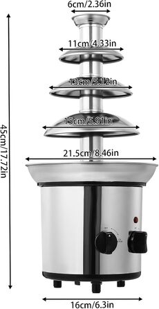 Шоколадний фонтан 4 яруси з функцією нагрівання, 170W, 2L, нержавіюча сталь, для кафе, готелів