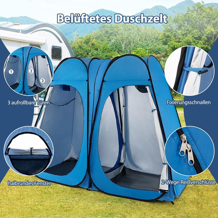 Намет для душу GYMAX для 2 осіб, переносний, блакитний (228x113x190 см)