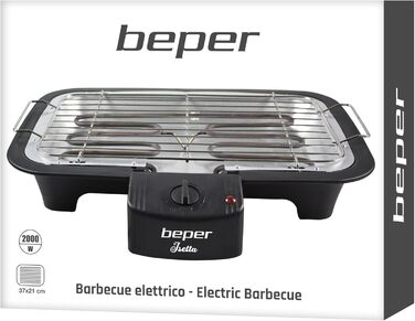 Електрогриль BEPER 90.871 з кришкою, антипригарна поверхня, нержавіюча сталь, чорний (2000 Вт)