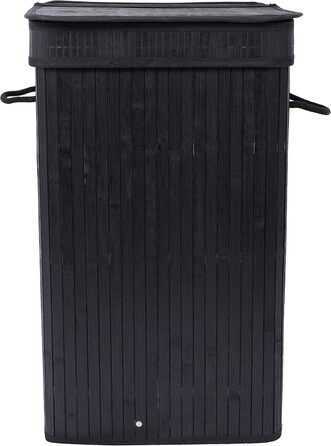 Корзина для білизни BirdRock квадратна з кришкою та підкладкою з тканини, бамбук, чорна, з мотузковими ручками