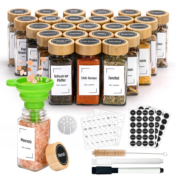 Набір бамбукових контейнерів для спецій на 24 шт. (120 мл) з воронками та етикетками