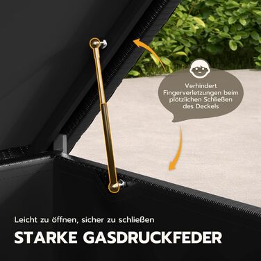 Водонепроникний садовий ящик Amopatio Gartenbox 480л з поліротангу, металевий ящик для подушок на колесах з газліфтом для саду та балкону (чорний)