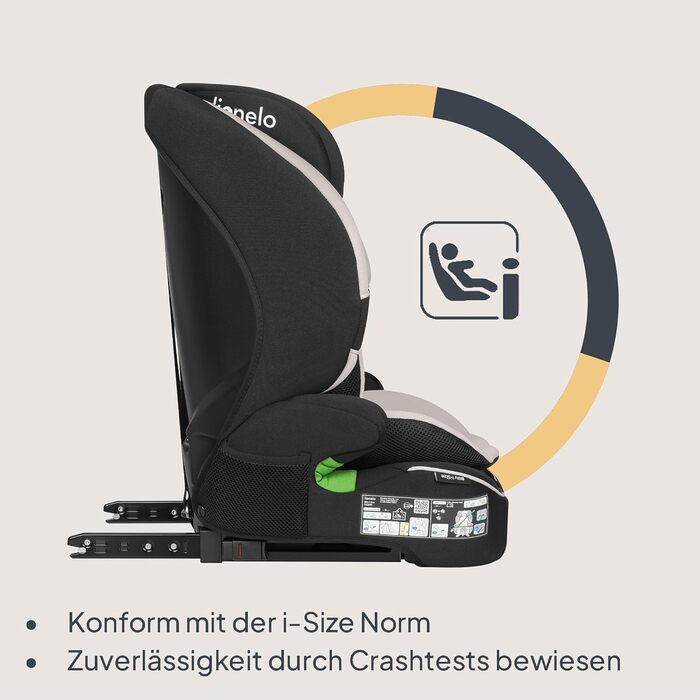 Автокрісло Lionelo Billy i-Size 76-150 см (15 міс - 12 років), ISOFIX, Top Tether, R129, бежеве