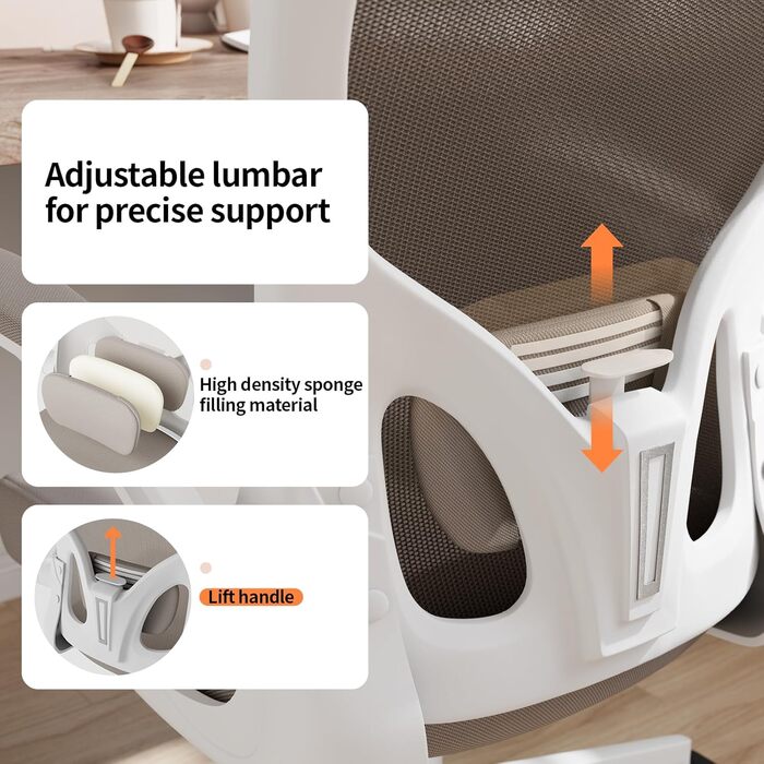 Офісний стіл Monhey: ергономічний крісло з регулюванням висоти, поворотне, з відкидними підлокітниками, дихаюча сітка, регульована підголовник та інтелектуальна підтримка попереку – для дому та офісу (01beige)